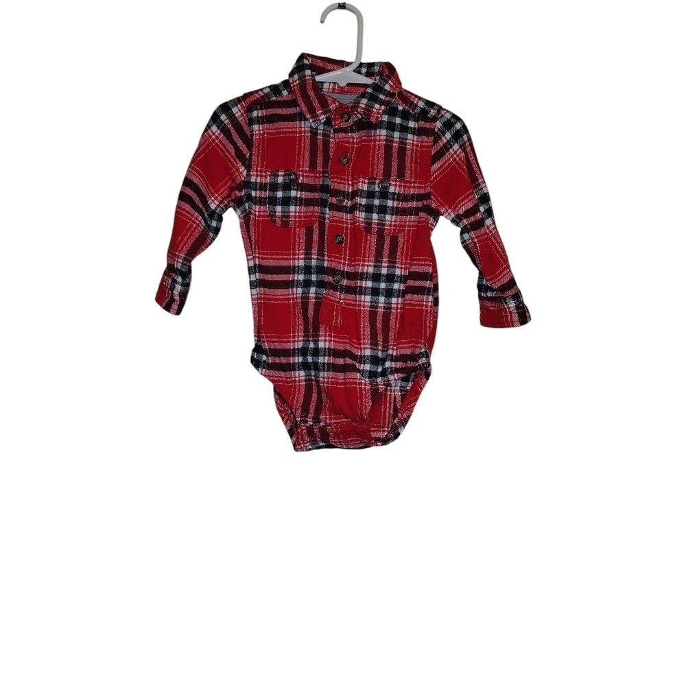 OskoshB'gosh Baby Boys Red Plaid Flannel One-piece Bodysuit Size 12-18M!